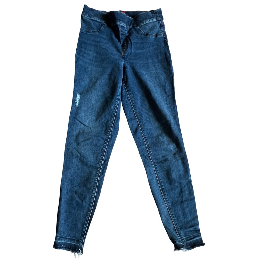 SPANX Blue Skinny Jeans with Distressed Details